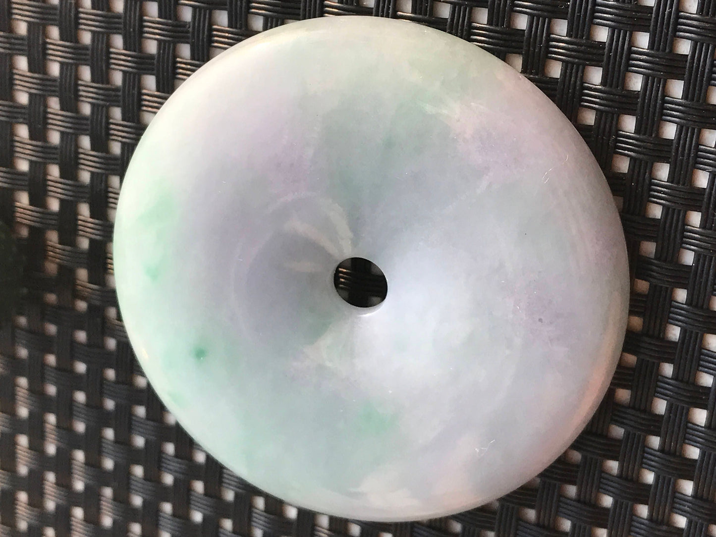 Natural BIG donut Purple lavender  green Pendant Ice Jade hand carved Round Grade A Jadeite Burma bead Necklace hangs falls Anhänger