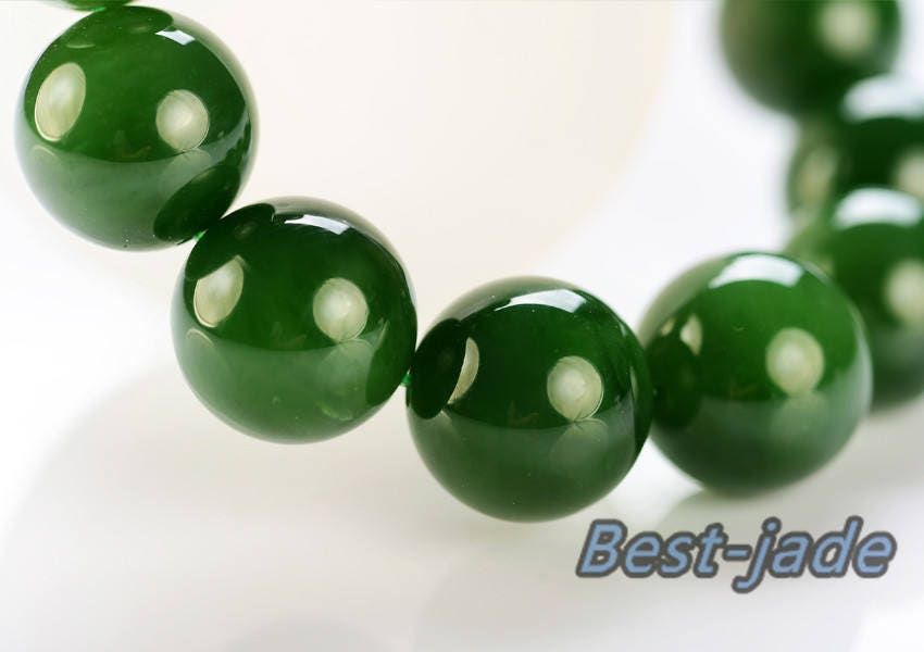 High quality Pure 16mm Grade Apple Green Nephrite Jade Beads Bangle Bracelet Pounamu Nephrite NZ Jade greenstone Ball chain Canadian jasper