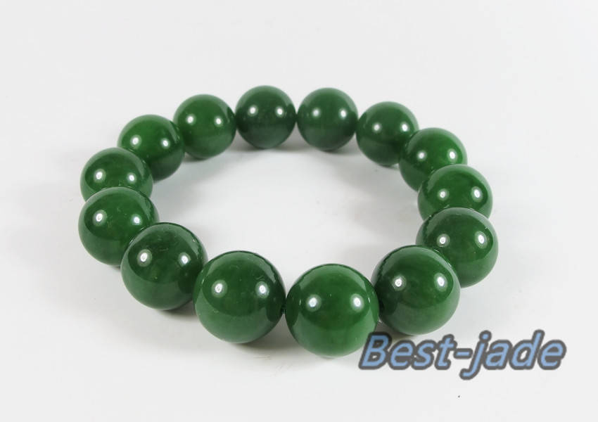 High quality Pure 18mm Grade Apple Green Nephrite Jade Beads Bangle Bracelet Pounamu Maori Nephrite NZ Jade greenstone Ball chain