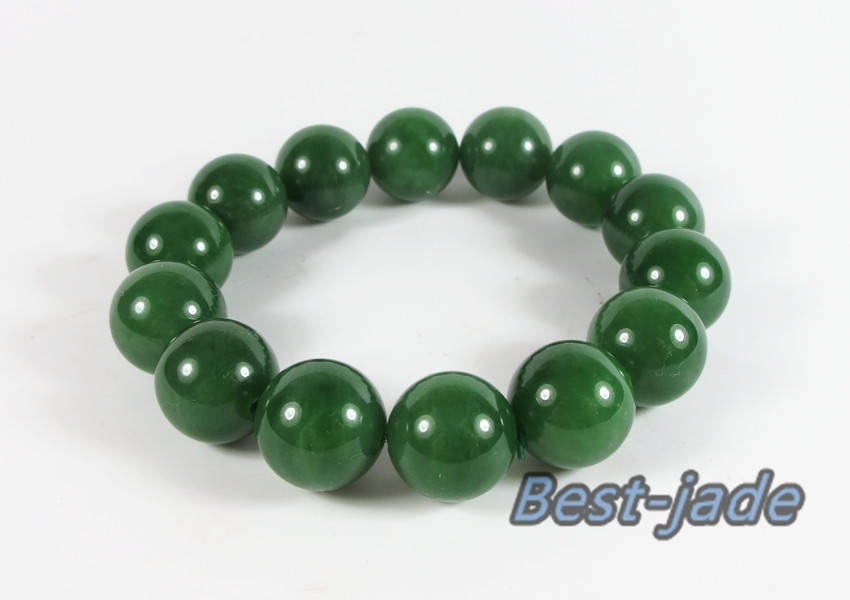 High quality Pure 18mm Grade Apple Green Nephrite Jade Beads Bangle Bracelet Pounamu Maori Nephrite NZ Jade greenstone Ball chain