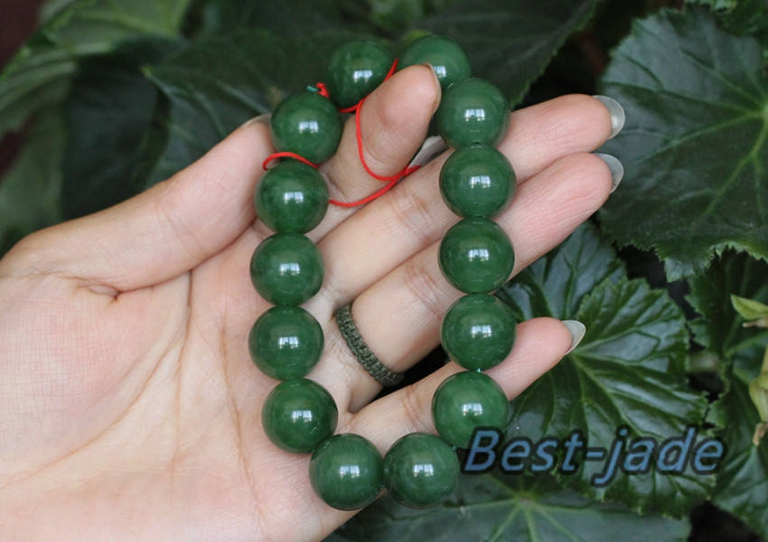 High quality Pure 18mm Grade Apple Green Nephrite Jade Beads Bangle Bracelet Pounamu Maori Nephrite NZ Jade greenstone Ball chain