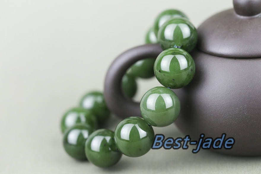 Canadian jasper A Grade 18mm Apple Green Nephrite Jade Ball Beads Bangle Bracelet Pounamu Maori Nephrite Greenstone Jasper Strand BC jade