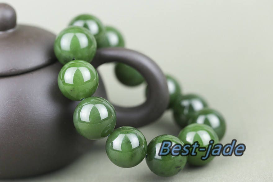 Canadian jasper A Grade 18mm Apple Green Nephrite Jade Ball Beads Bangle Bracelet Pounamu Maori Nephrite Greenstone Jasper Strand BC jade