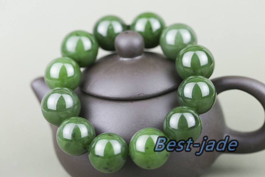 Canadian jasper A Grade 18mm Apple Green Nephrite Jade Ball Beads Bangle Bracelet Pounamu Maori Nephrite Greenstone Jasper Strand BC jade