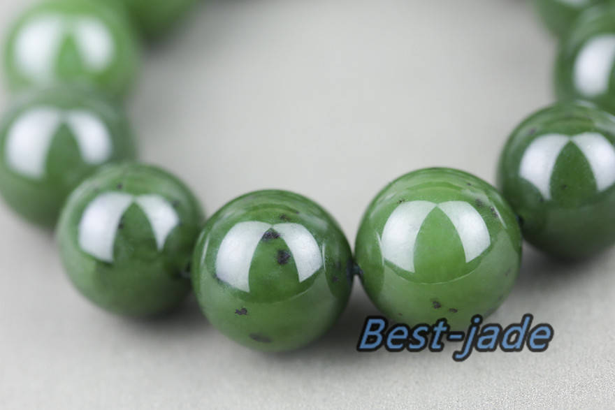 Canadian jasper A Grade 18mm Apple Green Nephrite Jade Ball Beads Bangle Bracelet Pounamu Maori Nephrite Greenstone Jasper Strand BC jade