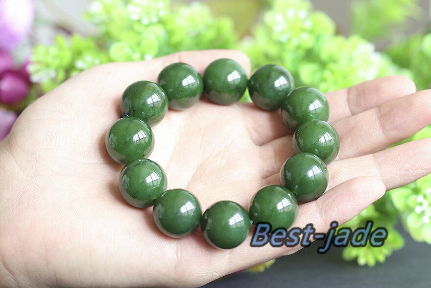 Canadian jasper A Grade 18mm Apple Green Nephrite Jade Ball Beads Bangle Bracelet Pounamu Maori Nephrite Greenstone Jasper Strand BC jade