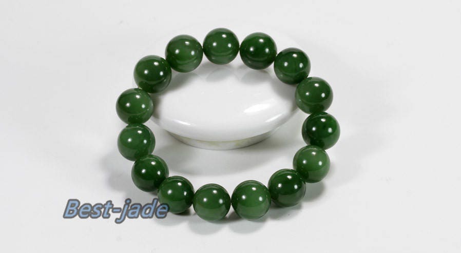 Zertifizierter Top 14 mm kanadischer Nephrit-Jade-Perlen-Armreif, Pounamu-Nephrit-Jaspis-Kugel-Womrn-BC-Kette