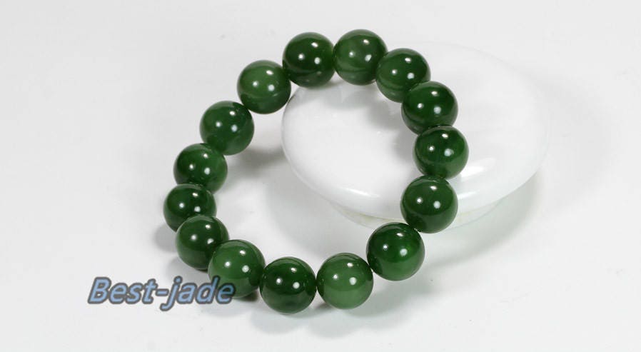 Zertifizierter Top 14 mm kanadischer Nephrit-Jade-Perlen-Armreif, Pounamu-Nephrit-Jaspis-Kugel-Womrn-BC-Kette