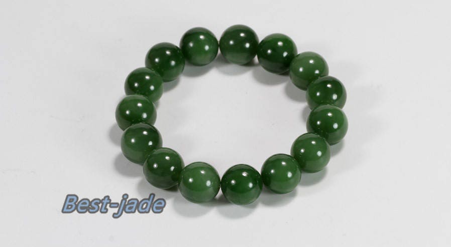 Zertifizierter Top 14 mm kanadischer Nephrit-Jade-Perlen-Armreif, Pounamu-Nephrit-Jaspis-Kugel-Womrn-BC-Kette