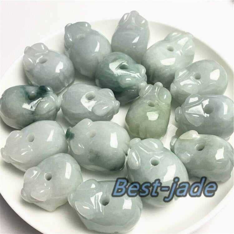 30Pcs Pig Shape Grade A Jade Burma jadeite Beads Myanmar Jadeite DIY Jewelry pendnat jade earrings