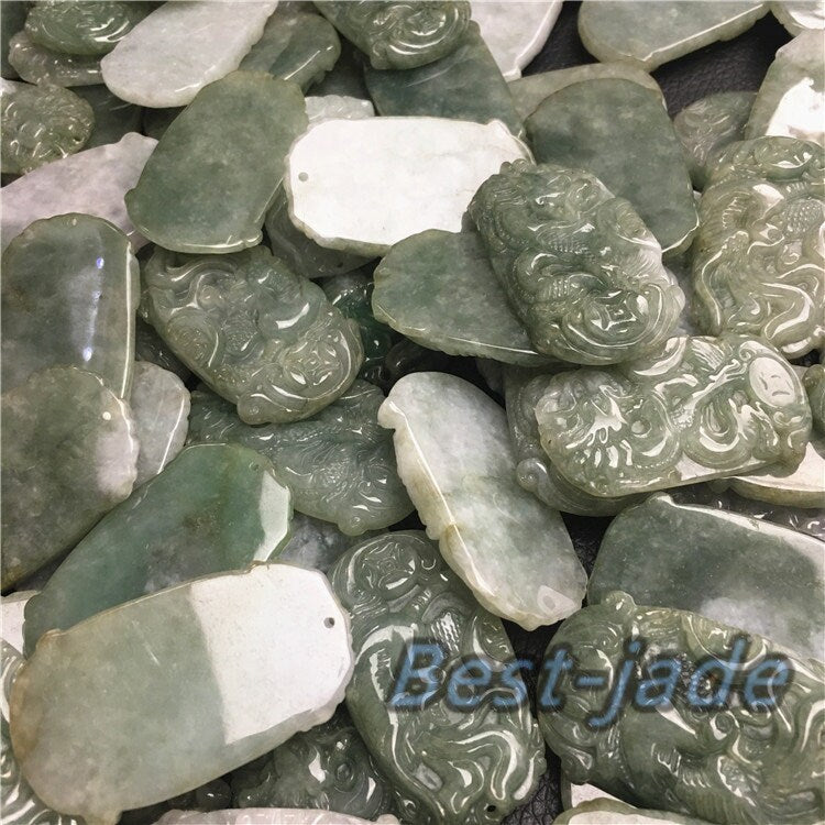 1pair  (Wholesale) Grade A Feicui Natural Grade A dragon and phoenix Green Jade ICE Jadeite Chinese Carved ,Valentine's Day Pendant