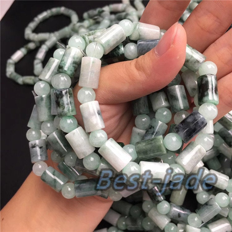 Burma Jade Grade A  Natural Jadeite Hand carved Jade Round bead bangle Bracelet Chain Burma stone Armband string rope