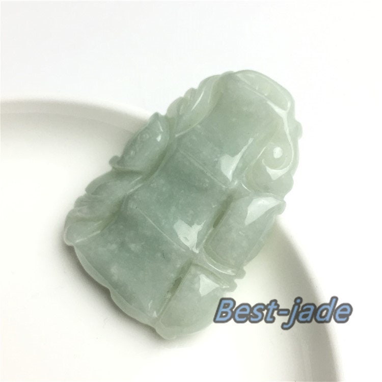 30PCS (Wholesale) Bamboo wood Lucky Pendant Natural Grade A  Green Jade ICE Jadeite Burma type A stone Chinese Carved Lady baby necklace