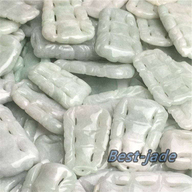 30PCS (Wholesale) Bamboo wood Lucky Pendant Natural Grade A  Green Jade ICE Jadeite Burma type A stone Chinese Carved Lady baby necklace