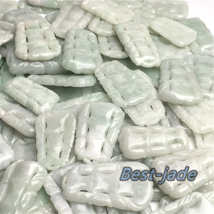 30PCS (Wholesale) Bamboo wood Lucky Pendant Natural Grade A  Green Jade ICE Jadeite Burma type A stone Chinese Carved Lady baby necklace