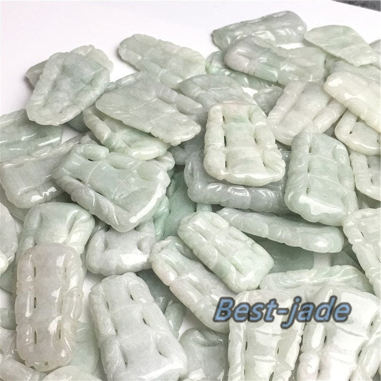 30PCS (Wholesale) Bamboo wood Lucky Pendant Natural Grade A  Green Jade ICE Jadeite Burma type A stone Chinese Carved Lady baby necklace