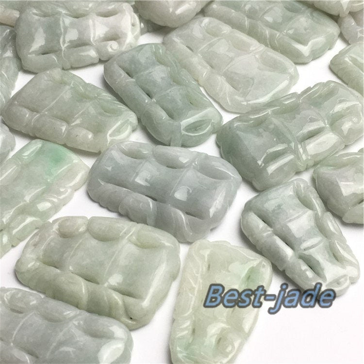 30PCS (Wholesale) Bamboo wood Lucky Pendant Natural Grade A  Green Jade ICE Jadeite Burma type A stone Chinese Carved Lady baby necklace