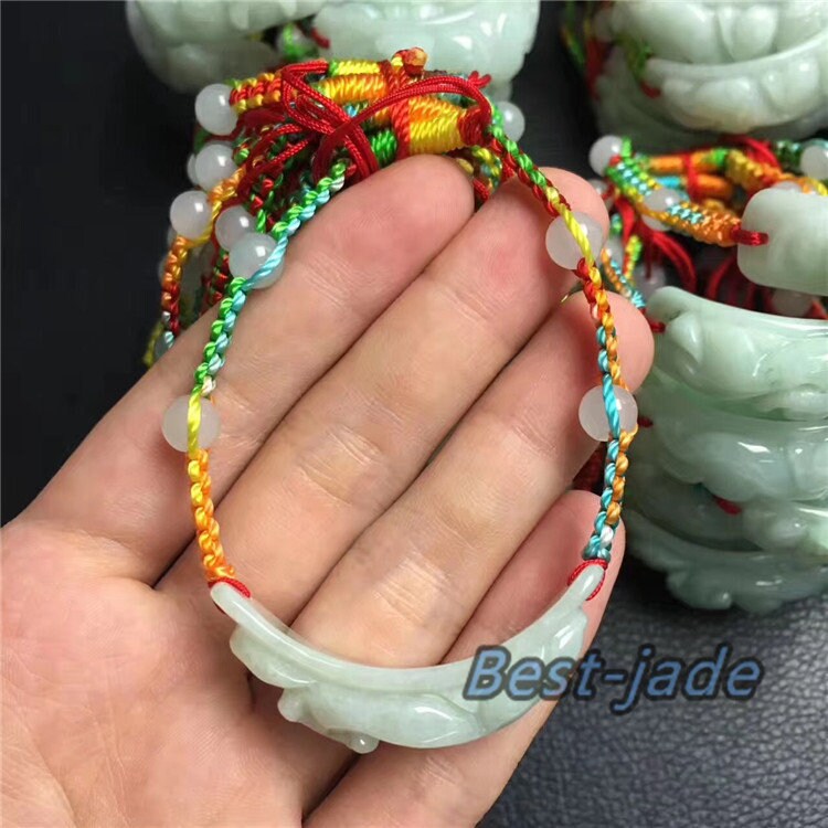 Pixiu bangle Jade Grade A  Natural Jadeite Hand carved Jade Bracelet Chain Burma stone Armband Bracelete Браслет rope