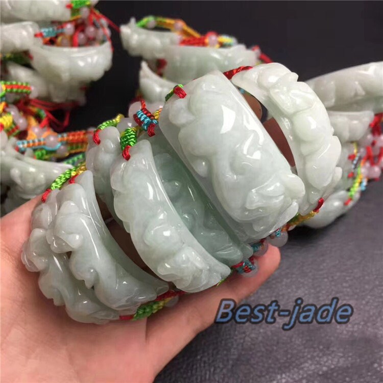 Pixiu bangle Jade Grade A  Natural Jadeite Hand carved Jade Bracelet Chain Burma stone Armband Bracelete Браслет rope