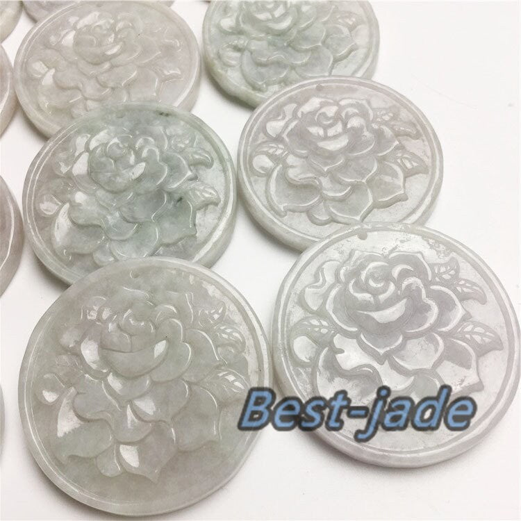 Flower Jadeite round pendant Natural Grade A Jade ICE Myanmar Jadeite necklace Blume f. jewelry gift