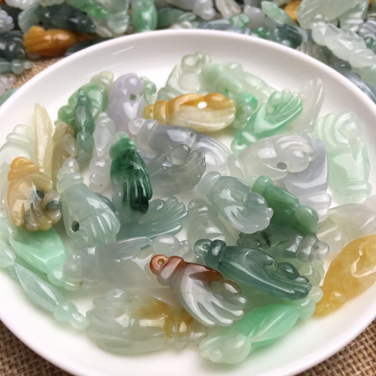 6pcs Buddha Guanyin small hand pendant Natural Grade A Stone Green Jade ICE Jadeite Chinese Carved Myanmar  necklace Blume f.