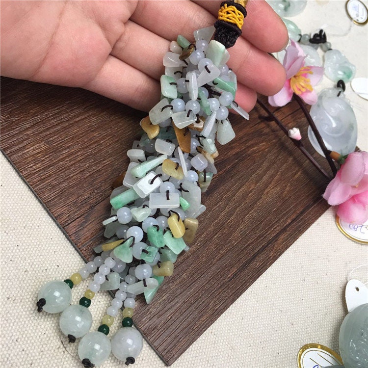 9Style Car hanging Grade A Jade Burma jadeite Green Myanmar Jadeite Gemstone hang decorations Bag Hangings