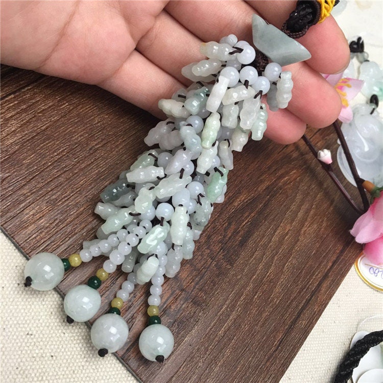 9Style Car hanging Grade A Jade Burma jadeite Green Myanmar Jadeite Gemstone hang decorations Bag Hangings