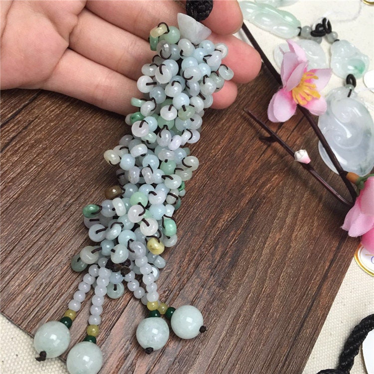 9Style Car hanging Grade A Jade Burma jadeite Green Myanmar Jadeite Gemstone hang decorations Bag Hangings