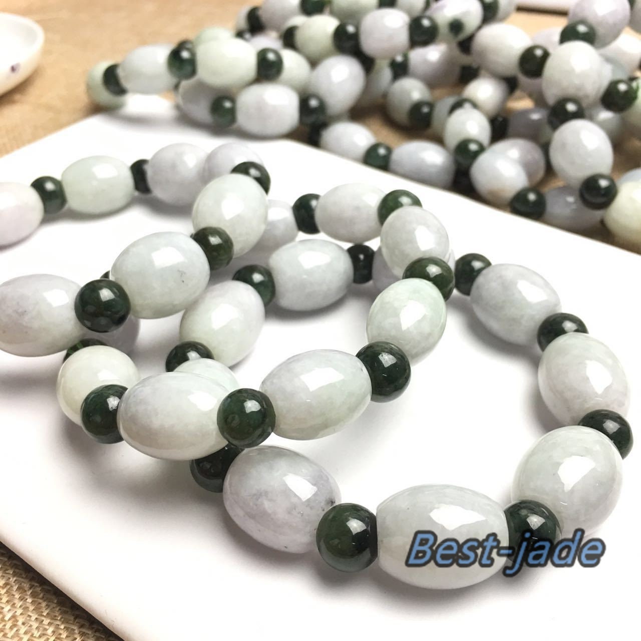 Burma Jade Grade A  Jadeite Hand carved Jade Round bead bangle Bracelet Chain Burma stone Armband string rope