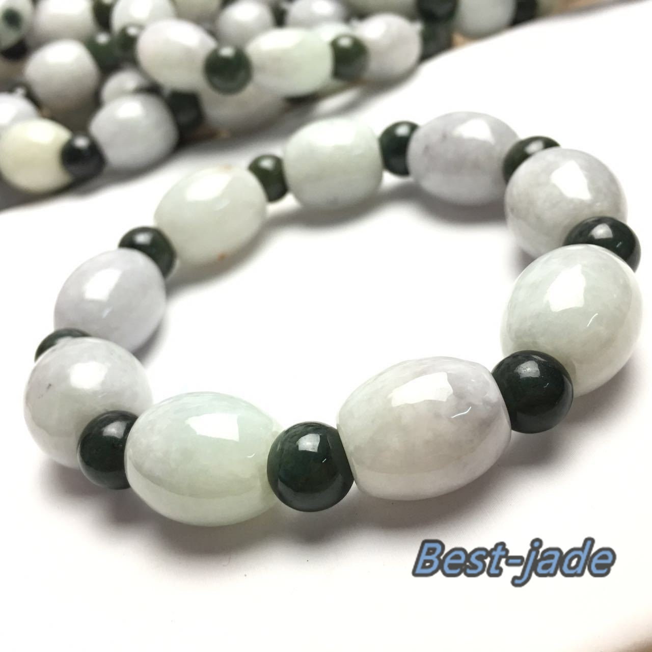 Burma Jade Grade A  Jadeite Hand carved Jade Round bead bangle Bracelet Chain Burma stone Armband string rope