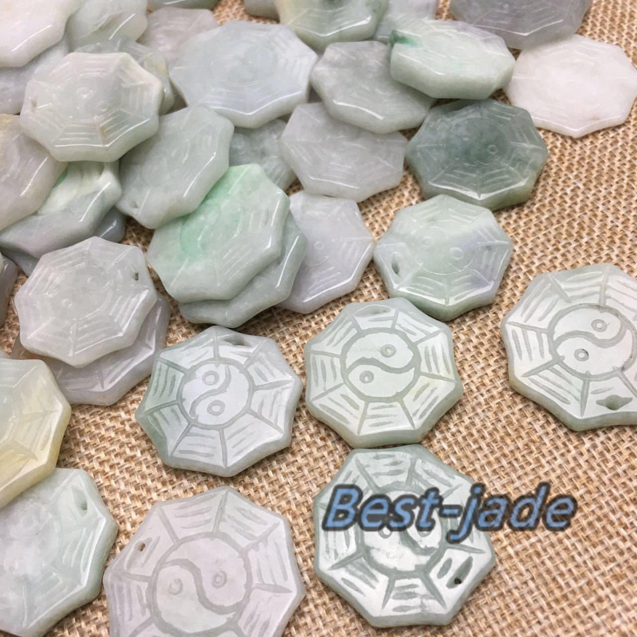 30PCS（Wholesale) Amulet Hollow out Hand carved Natural Grade A Jade ICE Jadeite necklace Trigram Baby pendant Lady Chinese New year gift