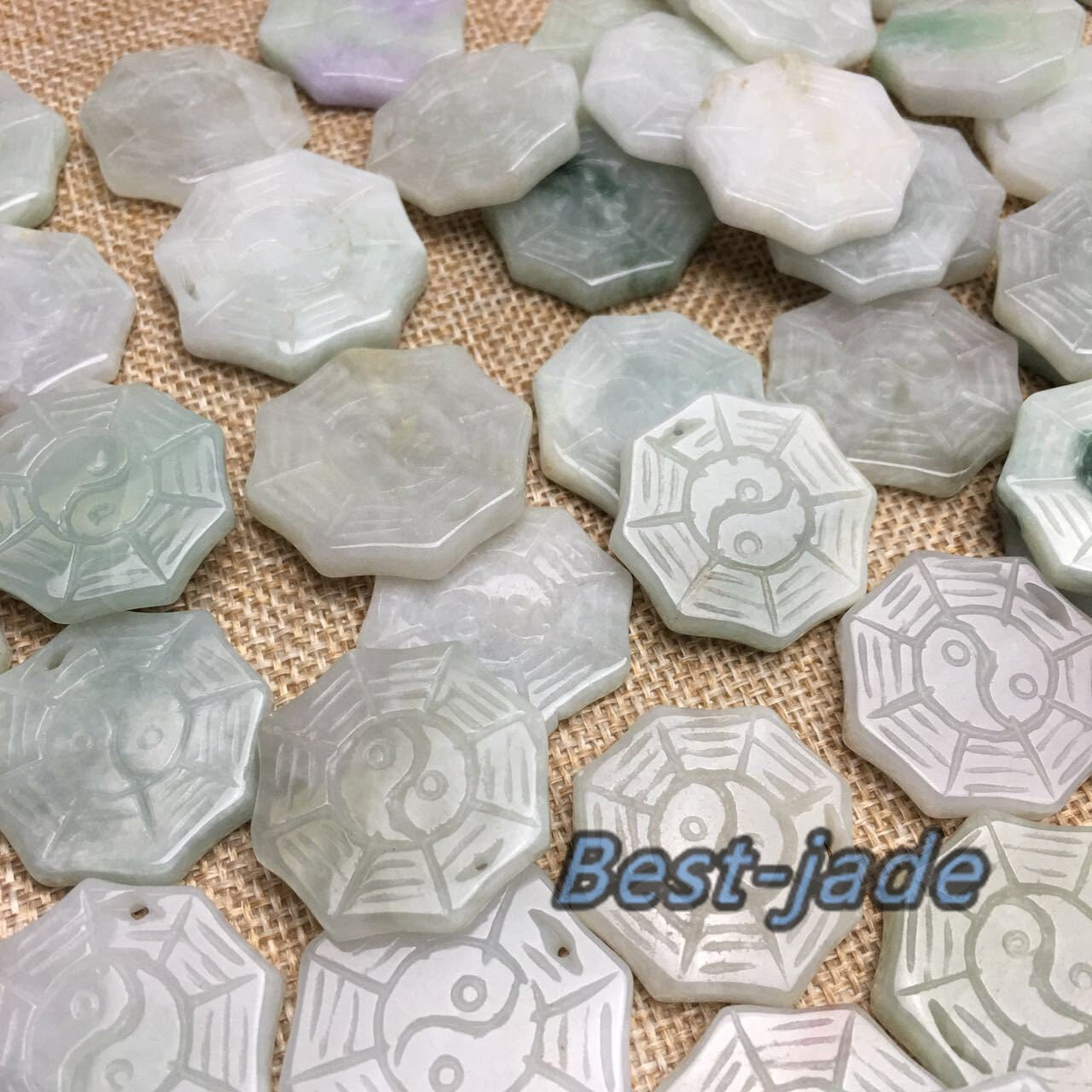 30PCS（Wholesale) Amulet Hollow out Hand carved Natural Grade A Jade ICE Jadeite necklace Trigram Baby pendant Lady Chinese New year gift