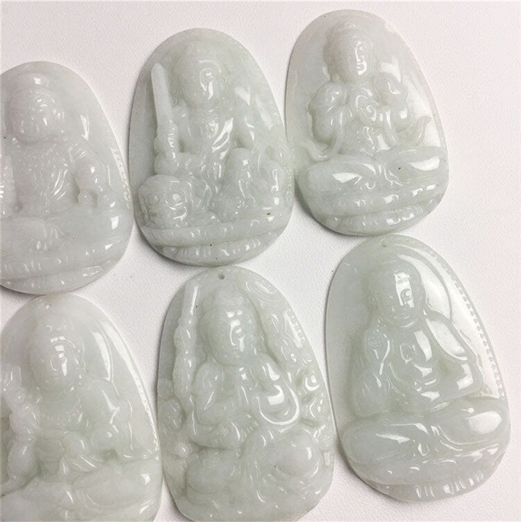 1Set 8 Patron saint Natural Grade A Jade Burma Jadeite Handmade DIY gemstone Jewelry jade pendant