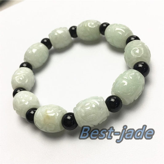 BIG beads 14mm Jade Grade A  Natural Jadeite Hand carved Jade Round bead man bangle men's Bracelet  male Chain Burma stone string rope