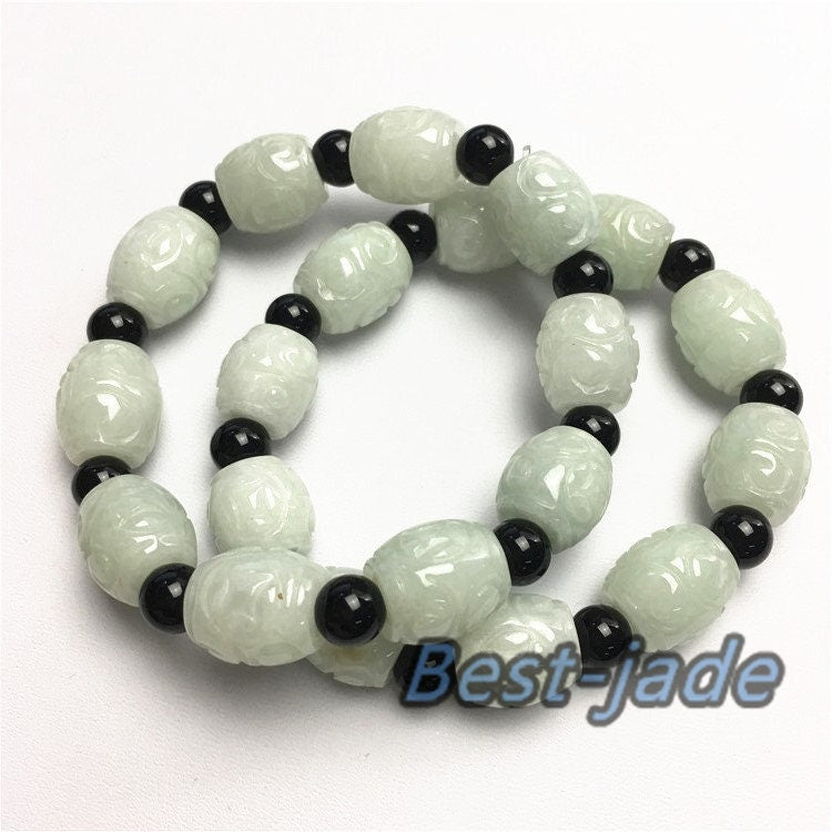 BIG beads 14mm Jade Grade A  Natural Jadeite Hand carved Jade Round bead man bangle men's Bracelet  male Chain Burma stone string rope