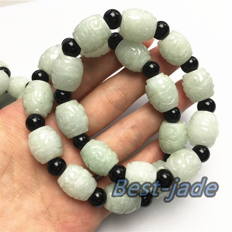 BIG beads 14mm Jade Grade A  Natural Jadeite Hand carved Jade Round bead man bangle men's Bracelet  male Chain Burma stone string rope