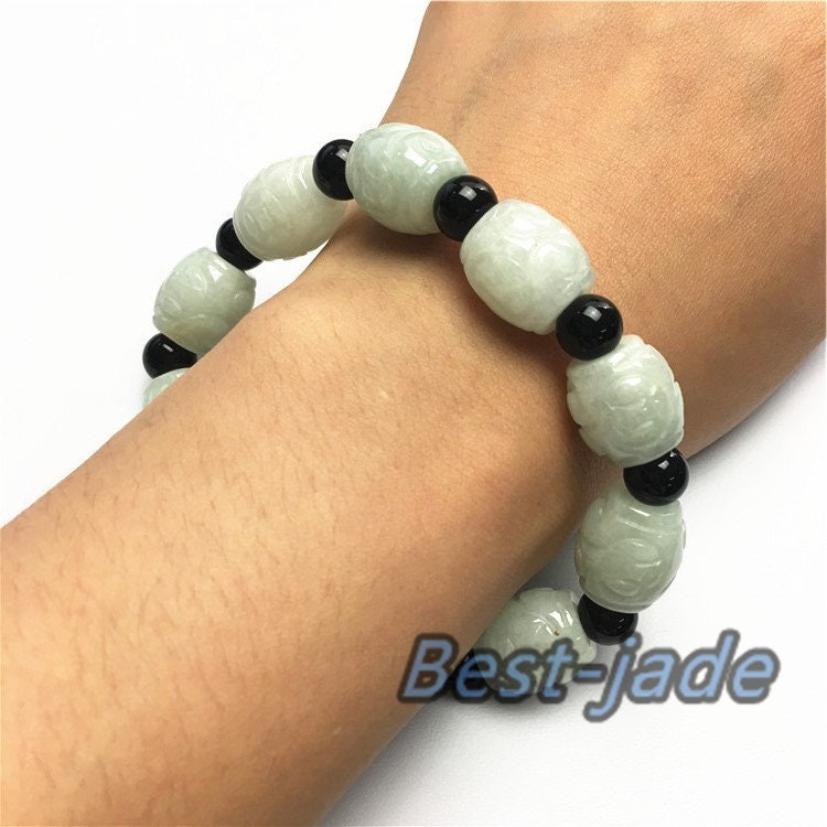 BIG beads 14mm Jade Grade A  Natural Jadeite Hand carved Jade Round bead man bangle men's Bracelet  male Chain Burma stone string rope