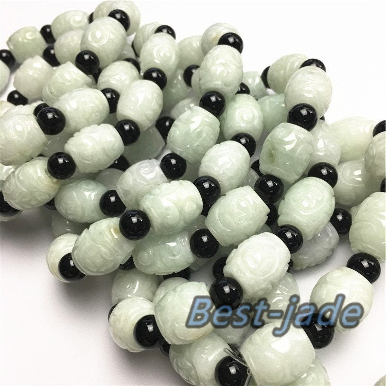 BIG beads 14mm Jade Grade A  Natural Jadeite Hand carved Jade Round bead man bangle men's Bracelet  male Chain Burma stone string rope