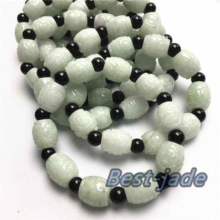 BIG beads 14mm Jade Grade A  Natural Jadeite Hand carved Jade Round bead man bangle men's Bracelet  male Chain Burma stone string rope