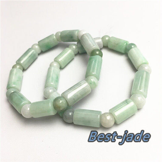 Burma Jade Grade A  Natural Jadeite Hand carved Jade Barrel bead bangle Bracelet Chain Burma stone Armband string rope