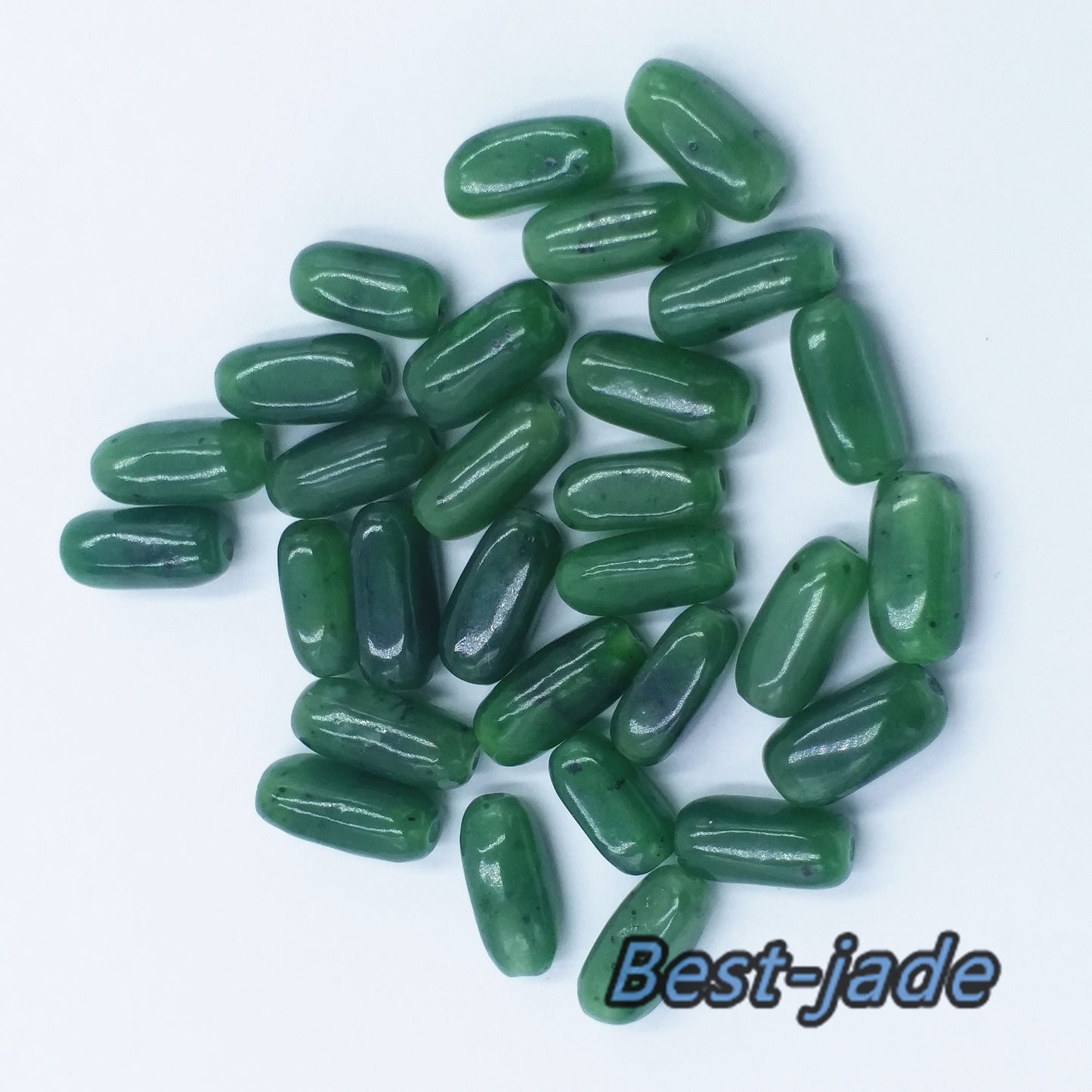 10 PCS  Natural Canadian jade Nephrite Barrel  Greenstone Pounamu Beads  Pearl Maori style Green NZ jade bucket jadeware