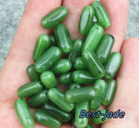 10 PCS  Natural Canadian jade Nephrite Barrel  Greenstone Pounamu Beads  Pearl Maori style Green NZ jade bucket jadeware