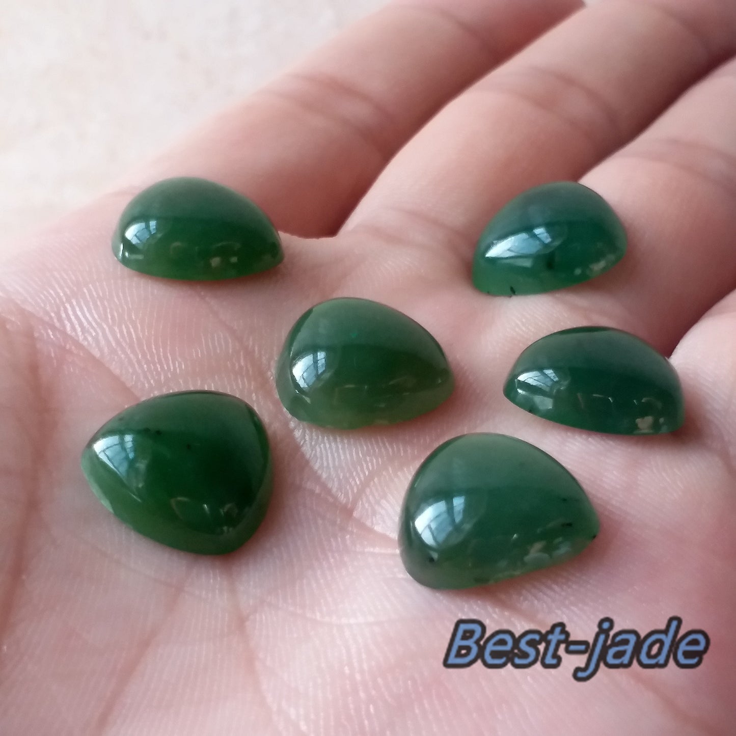 10PCS Triangle Trillion 14*14mm cab cabochon Canadian jade Nephrite Green Jasper Greenstone Pounamu Beads  Pearl NZ tessera inlay on lay