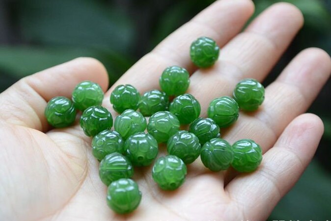 7,5 mm Lotusperlen, natürliche kanadische Jade, Nephrit, Grünstein, Pounamu-Perle, Maori-Stil, NZ-Jade, Kügelchen, grüner Jade