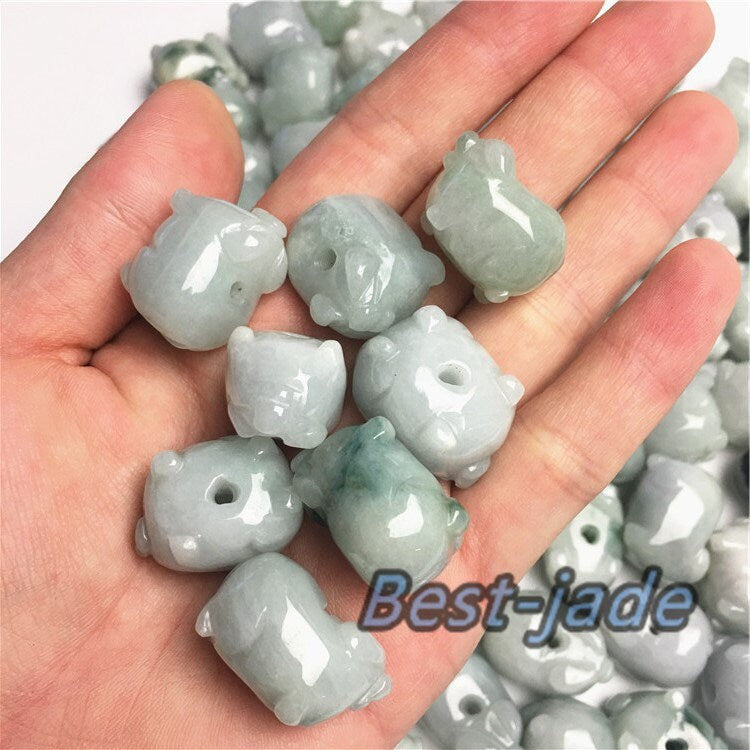 30Pcs Pig Shape Grade A Jade Burma jadeite Beads Myanmar Jadeite DIY Jewelry pendnat jade earrings