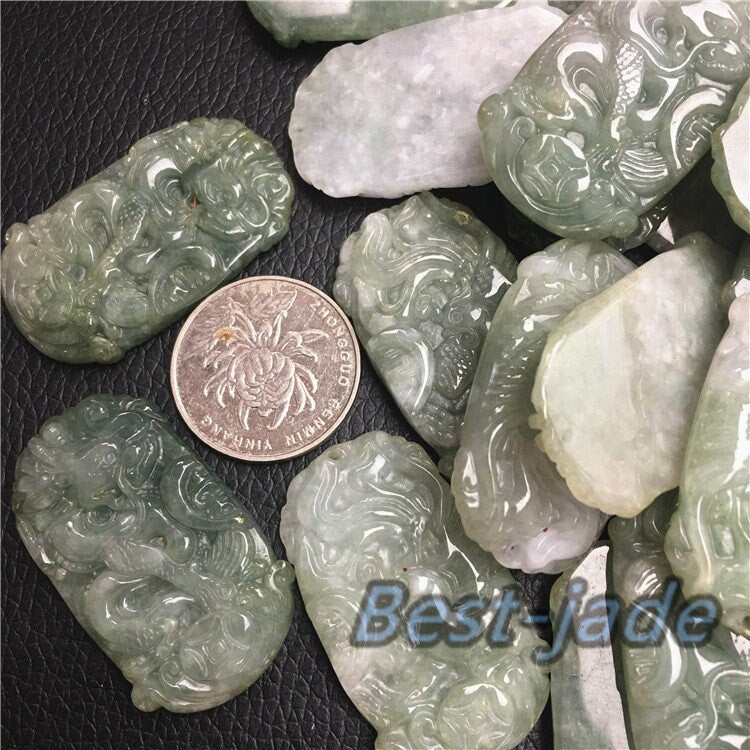 1pair  (Wholesale) Grade A Feicui Natural Grade A dragon and phoenix Green Jade ICE Jadeite Chinese Carved ,Valentine's Day Pendant