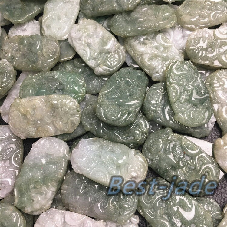 1pair  (Wholesale) Grade A Feicui Natural Grade A dragon and phoenix Green Jade ICE Jadeite Chinese Carved ,Valentine's Day Pendant