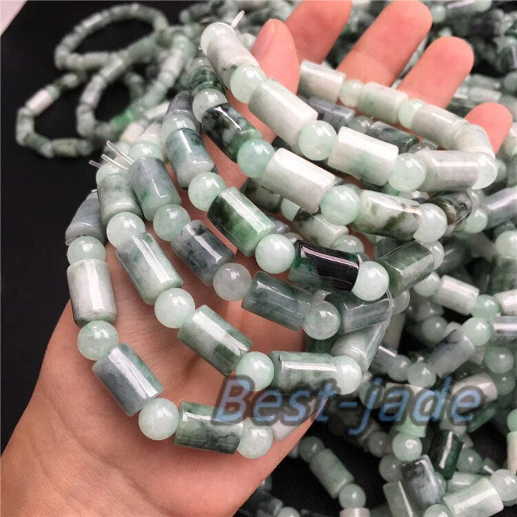 Burma Jade Grade A  Natural Jadeite Hand carved Jade Round bead bangle Bracelet Chain Burma stone Armband string rope