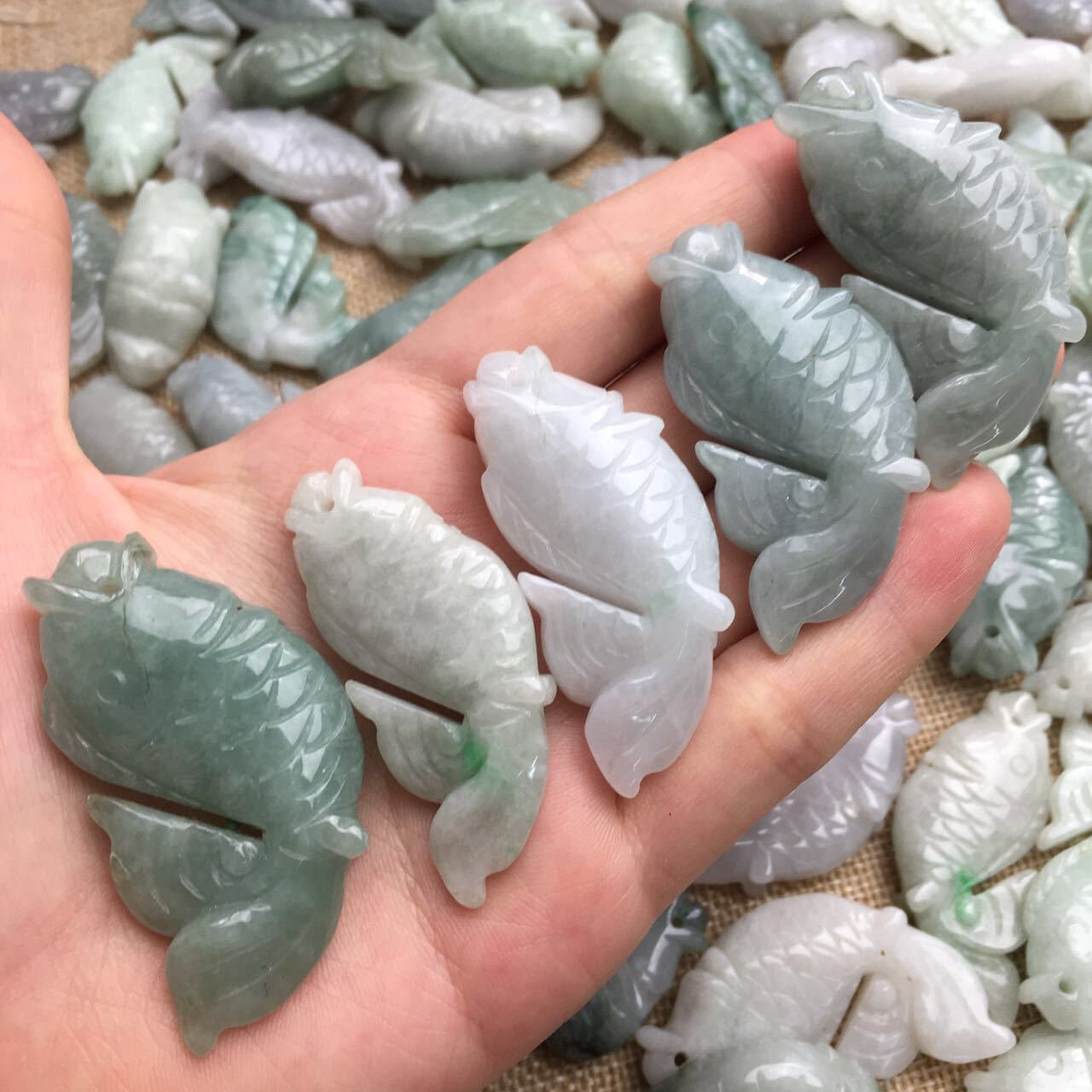 Wholesale Fish Pendant Natural Grade A Jade ICE Burma Jadeite Baby Beads Perle Anhänger Chinese Carved ,Myanmar Jadeite earrings drop