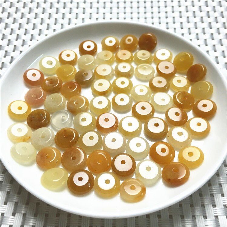 100PCS LOT Natural yellow jade beads Donut beaded DIY hand craft necklace chain Spacer jade Doughnut stone